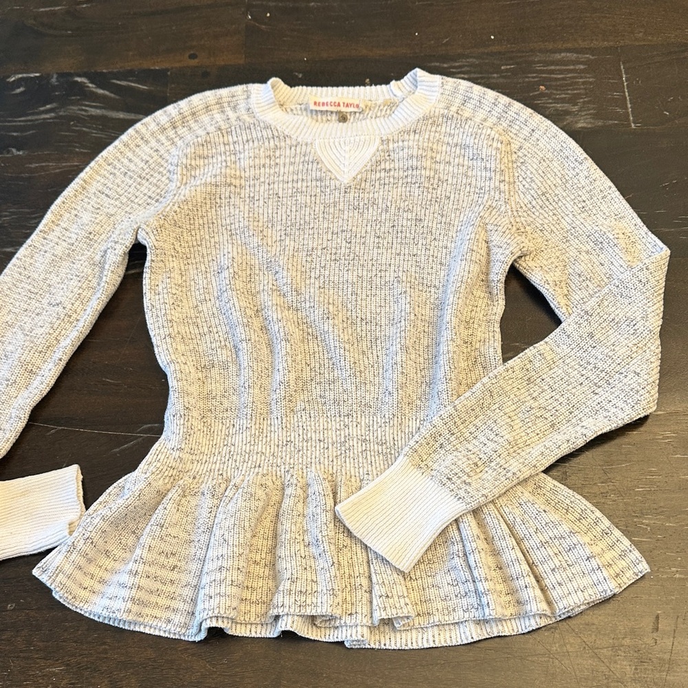 Rebecca Taylor Peplum white grey ruffle long sleeve sweater women size Small